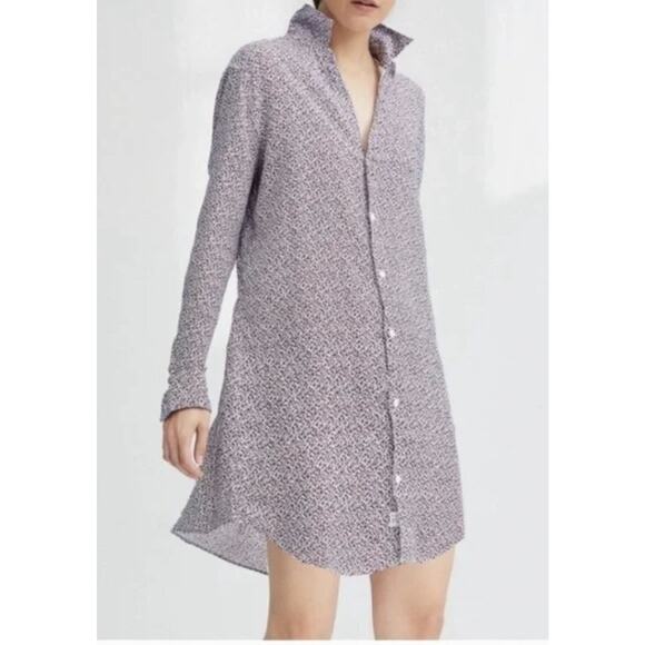 FRANK & EILEEN Sz L Large Blue Red Floral Mary Shirt Dress Linen Long Sleeve - Picture 1 of 10